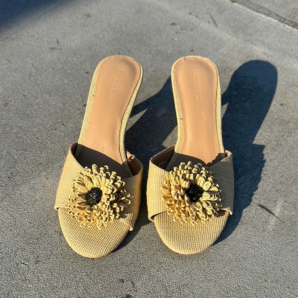 Forever 21 Yellow Mules with Decorative Design
